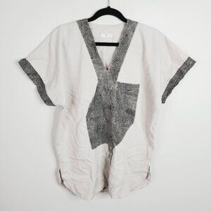 White and Black V-Neck Top